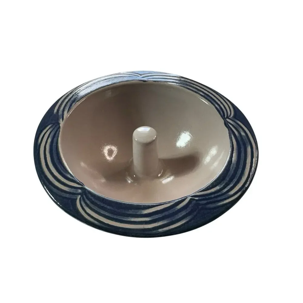 Original Apple Baker Pottery Baking Dish Blue Cream Round 6.25 In Diameter